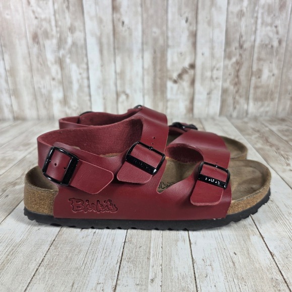 Birki's‎ Red Leather Sandals Adjustable Straps Comfort Slides Women's 5 - Picture 1 of 6